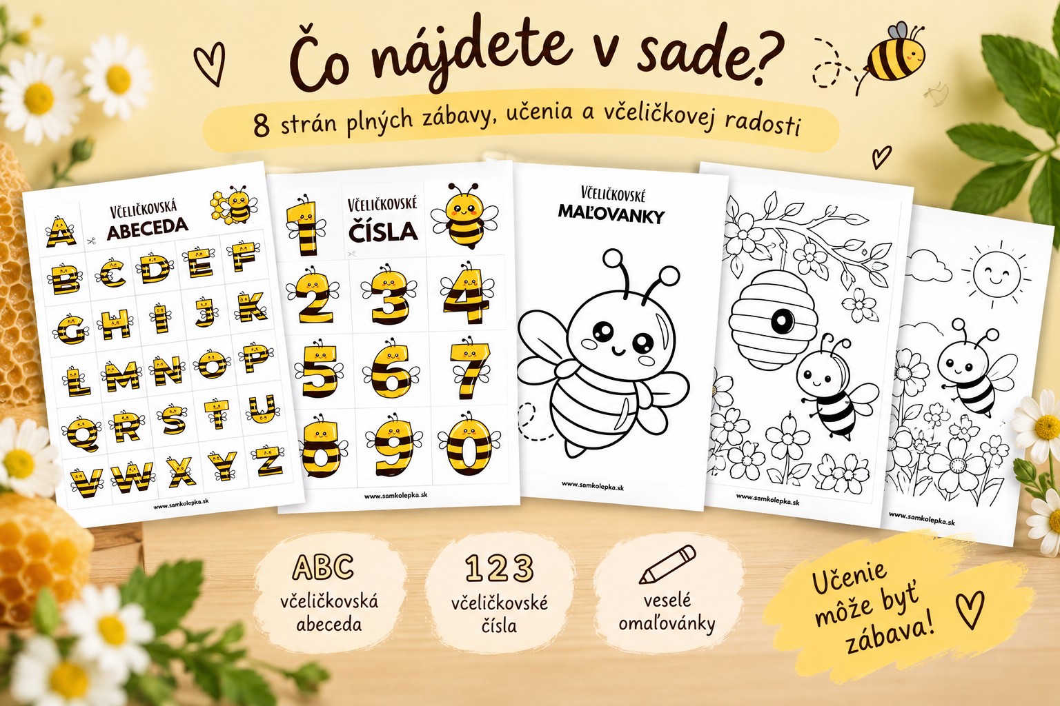 Včeličkovská abeceda, čísla a omaľovánky na stiahnutie zdarma